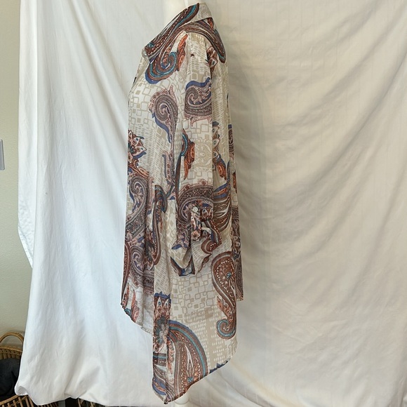 Chico’s 3/4 Sleeve Crème/Tan Paisley Print Blouse Sz 3 - Picture 2 of 14